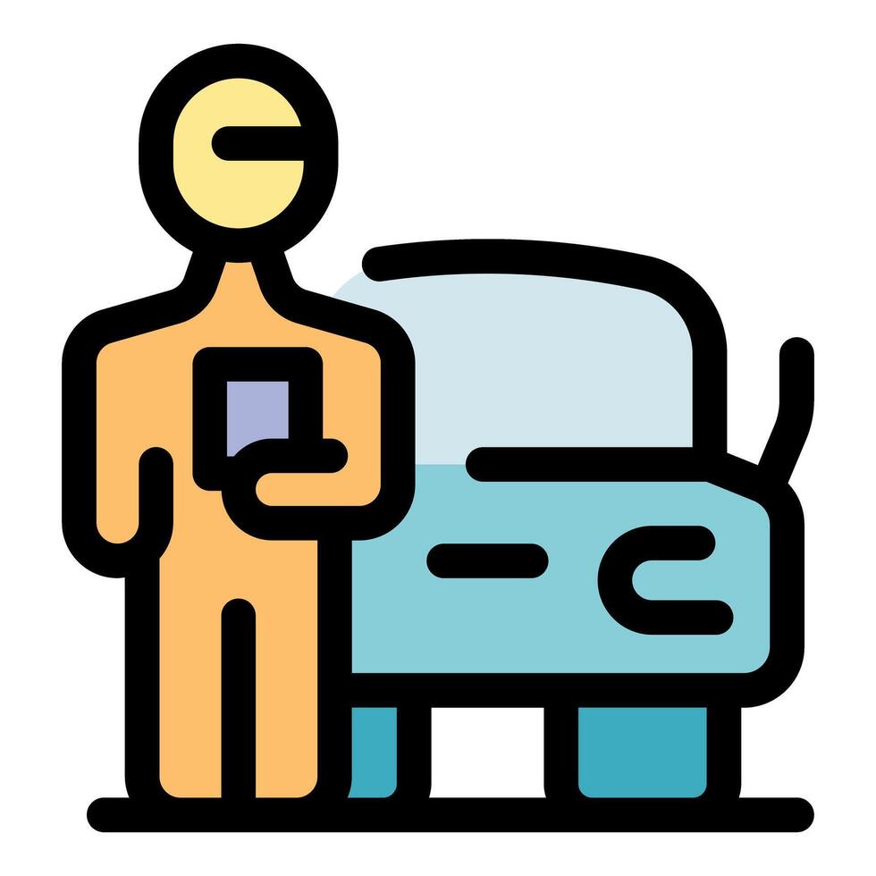 Valet parking attendant holding car key and standing next to vehicle vector