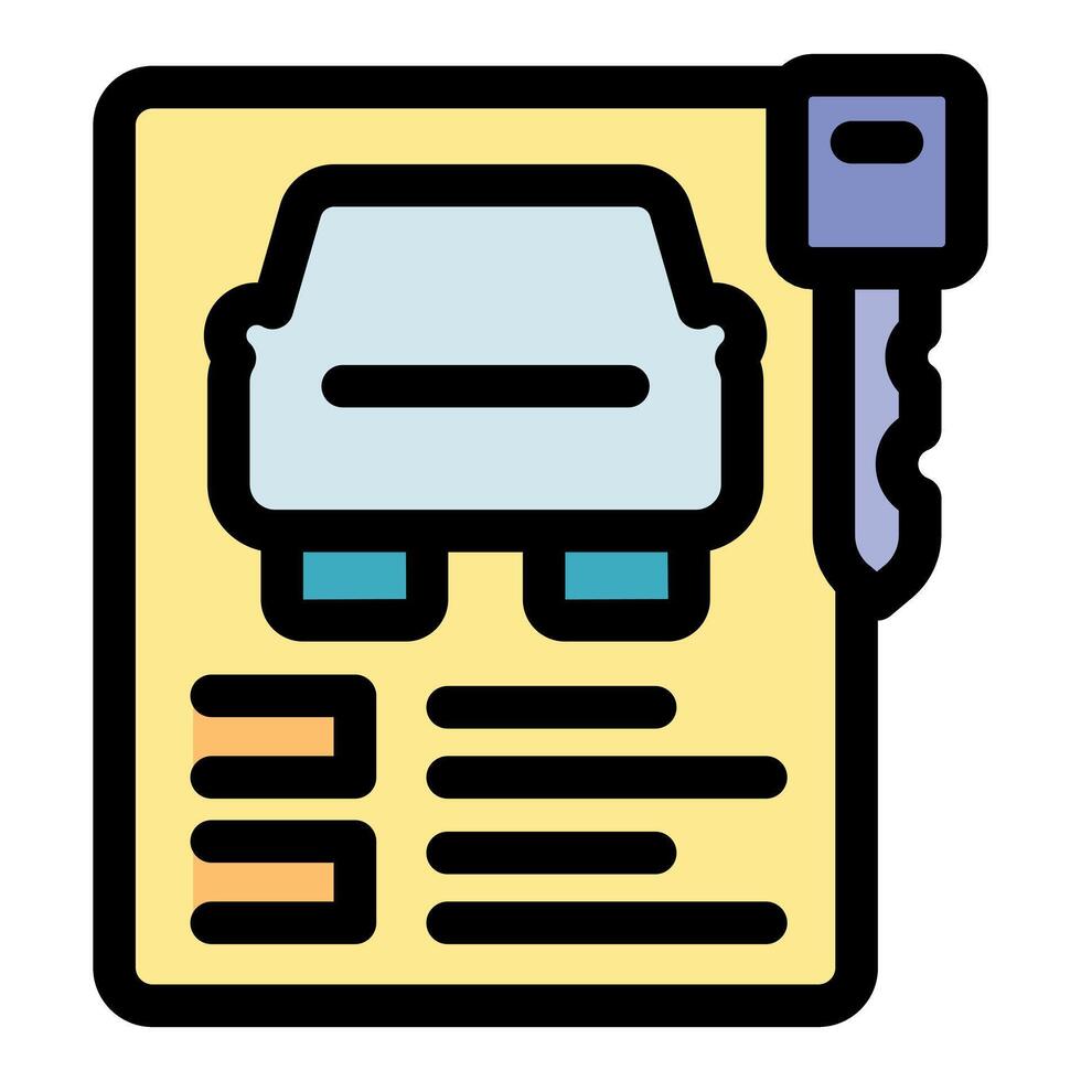 Car rental agreement with key and vehicle specifications representing secured transportation vector