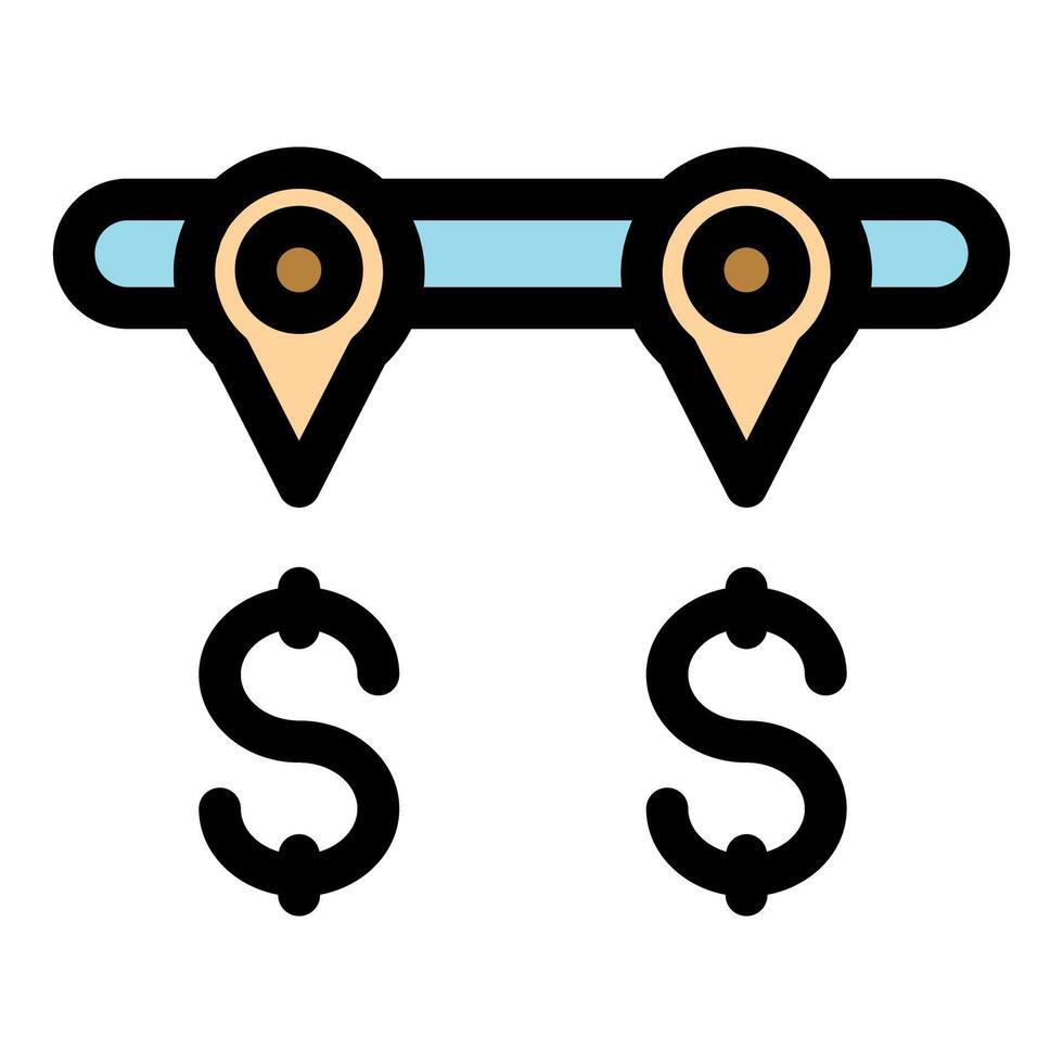 Route with location markers and dollar symbols showing money transfer vector