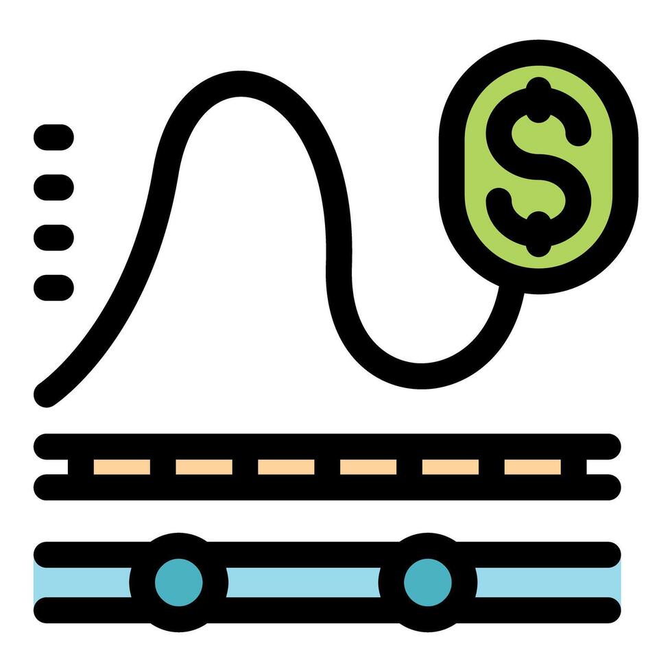 Rollercoaster fluctuating track representing stock market investment with dollar sign vector