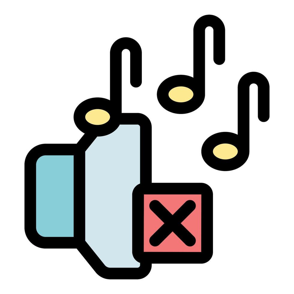 No sound, speaker with music notes and a red cross is muting audio vector