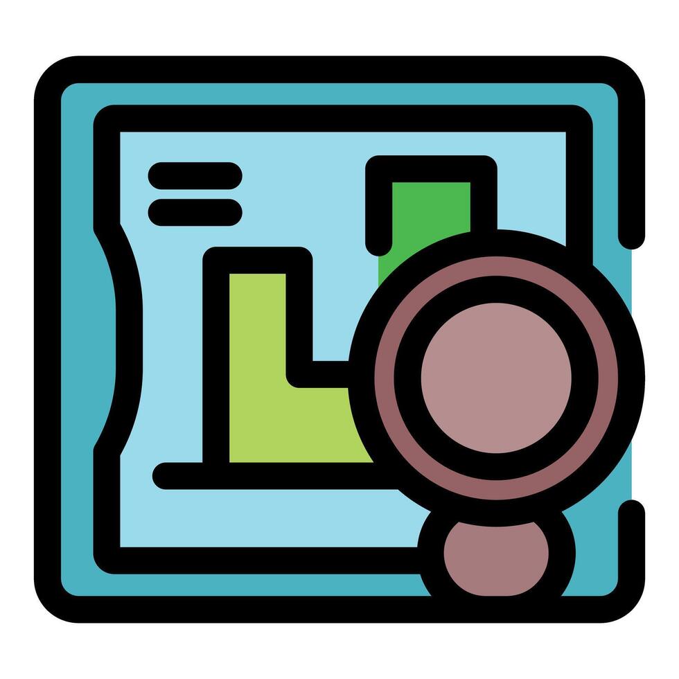 Magnifying glass analyzing statistical data on a tablet screen vector