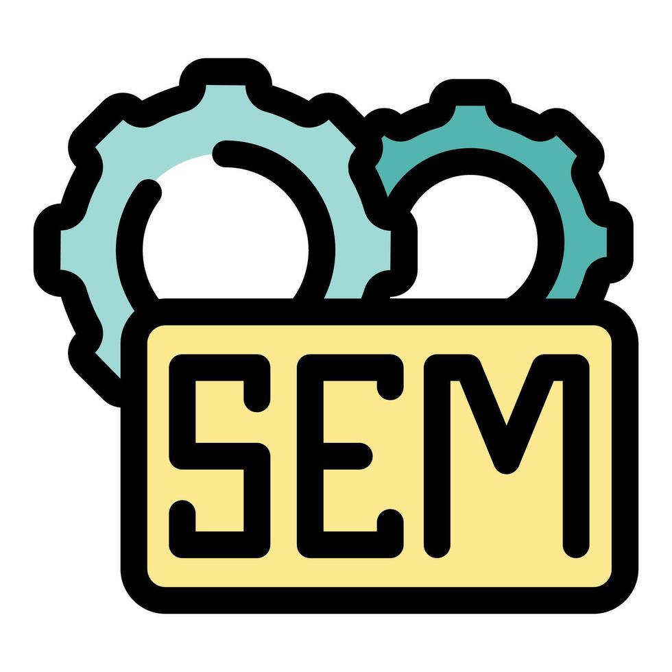 Gears rotating and supporting sem sign representing search engine marketing vector