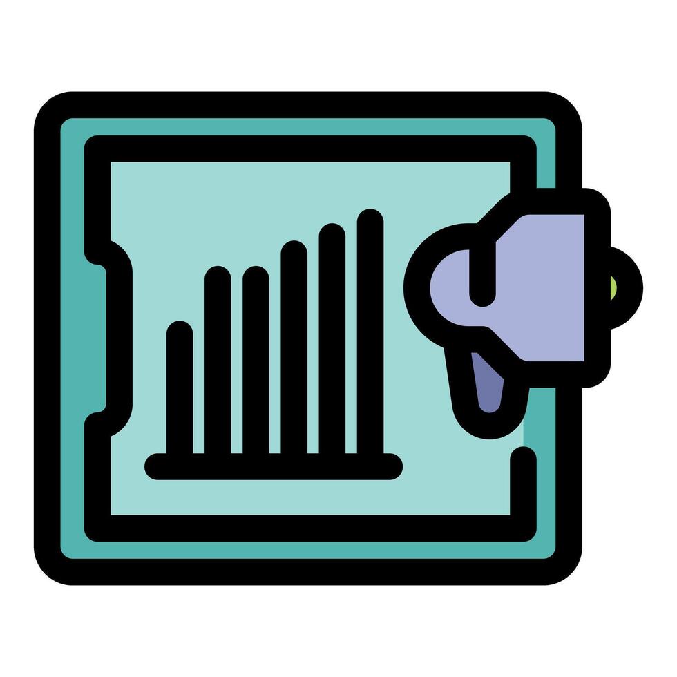 Megaphone announcing growing bar chart data analysis results vector