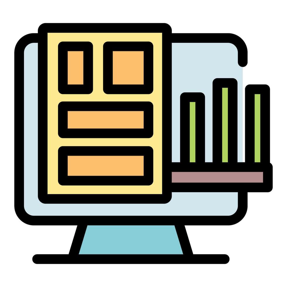 Computer showing growing bar graph and text file icon vector