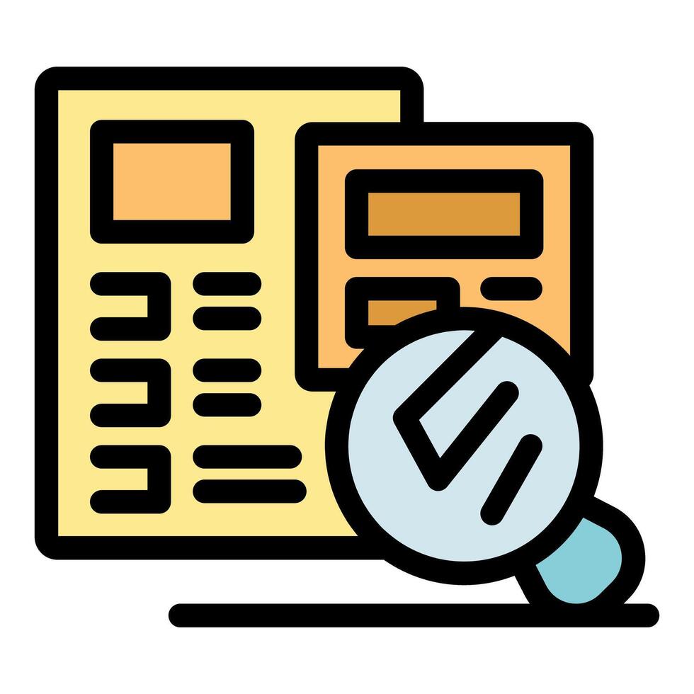 Magnifying glass exploring documents representing financial audit and tax compliance vector
