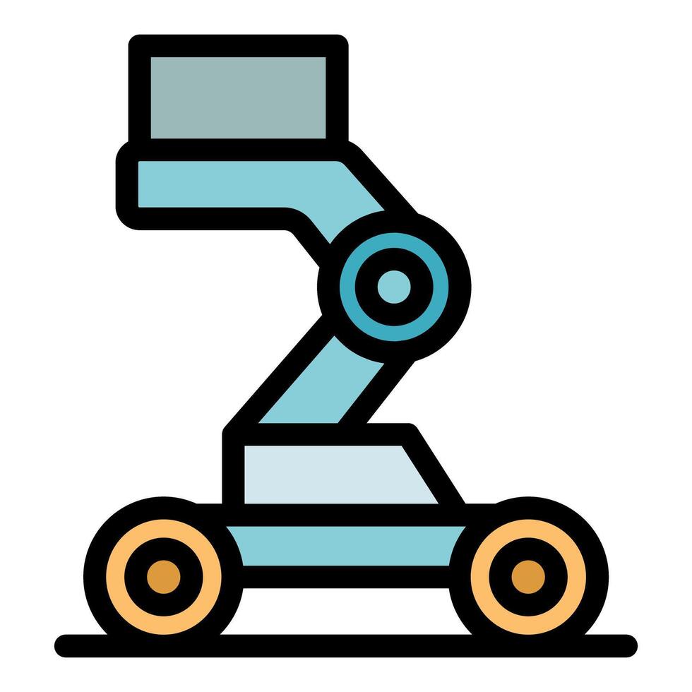 Wheeled robot arm lifting a package, futuristic delivery and automation icon vector