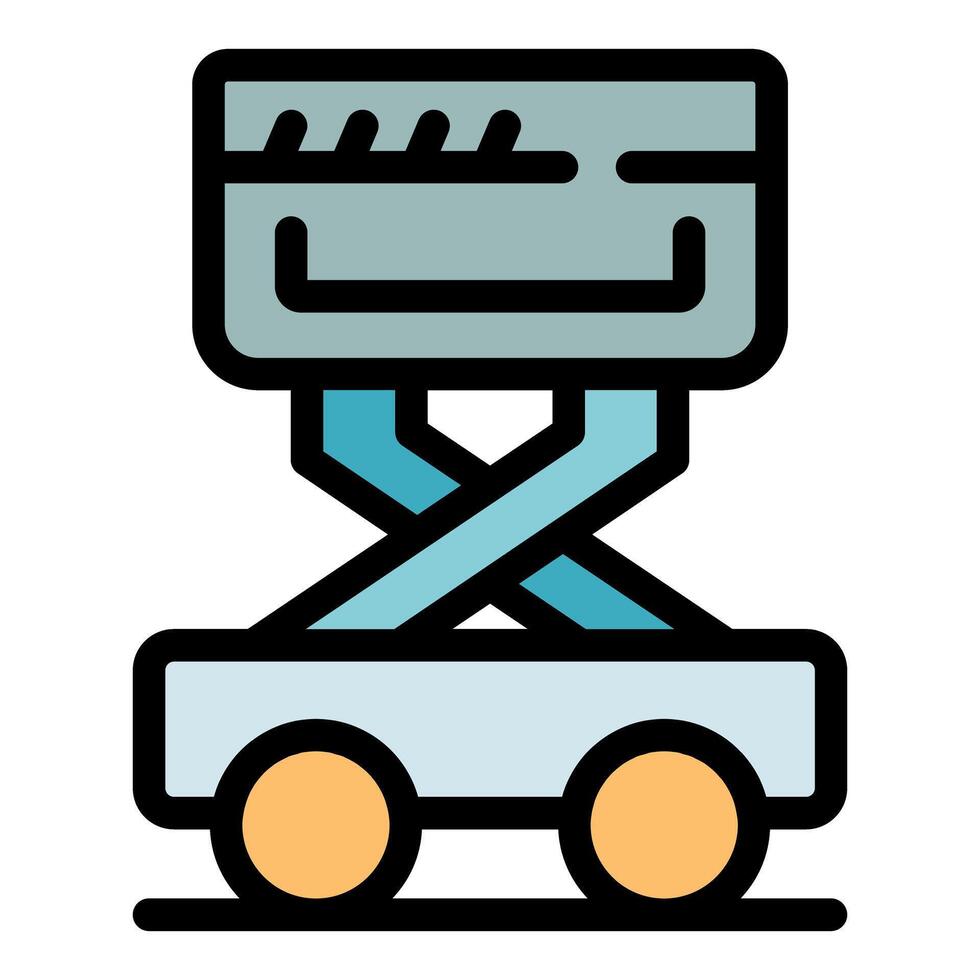Mobile lift platform raising a load with scissor mechanism vector