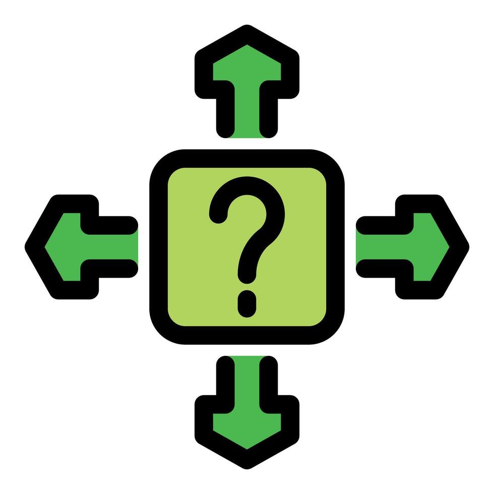 Question mark with four arrows pointing in different directions vector