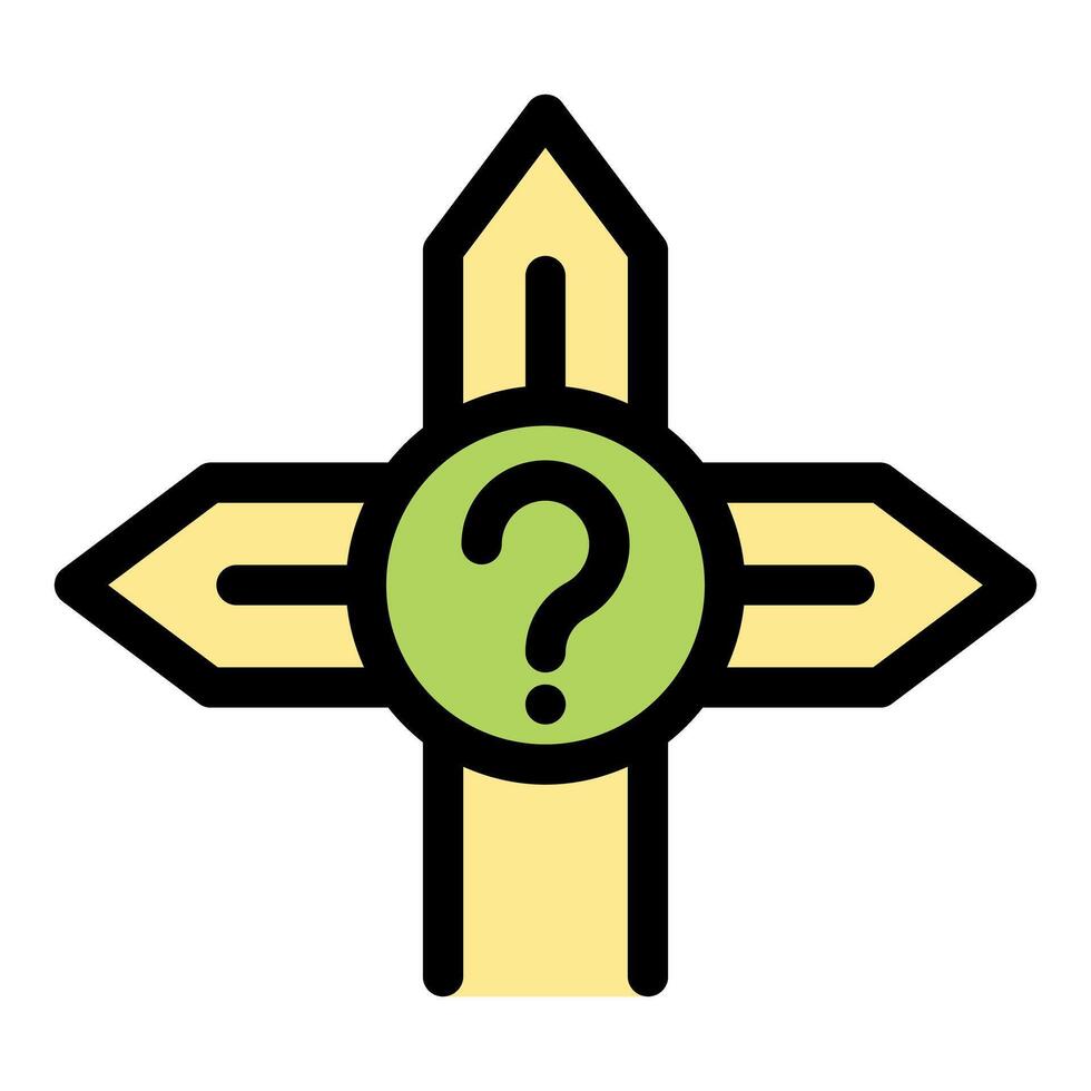 Crossroads sign with question mark showing uncertainty and decision making vector