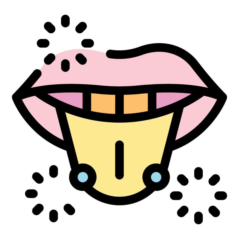 Tongue piercing showing through open mouth with teeth and lips vector