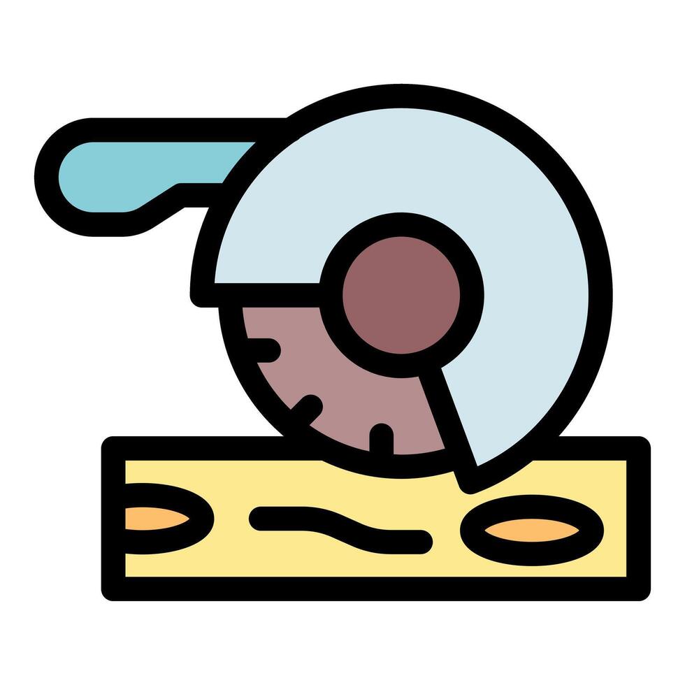 Circular saw cutting wooden plank, carpentry and construction work vector