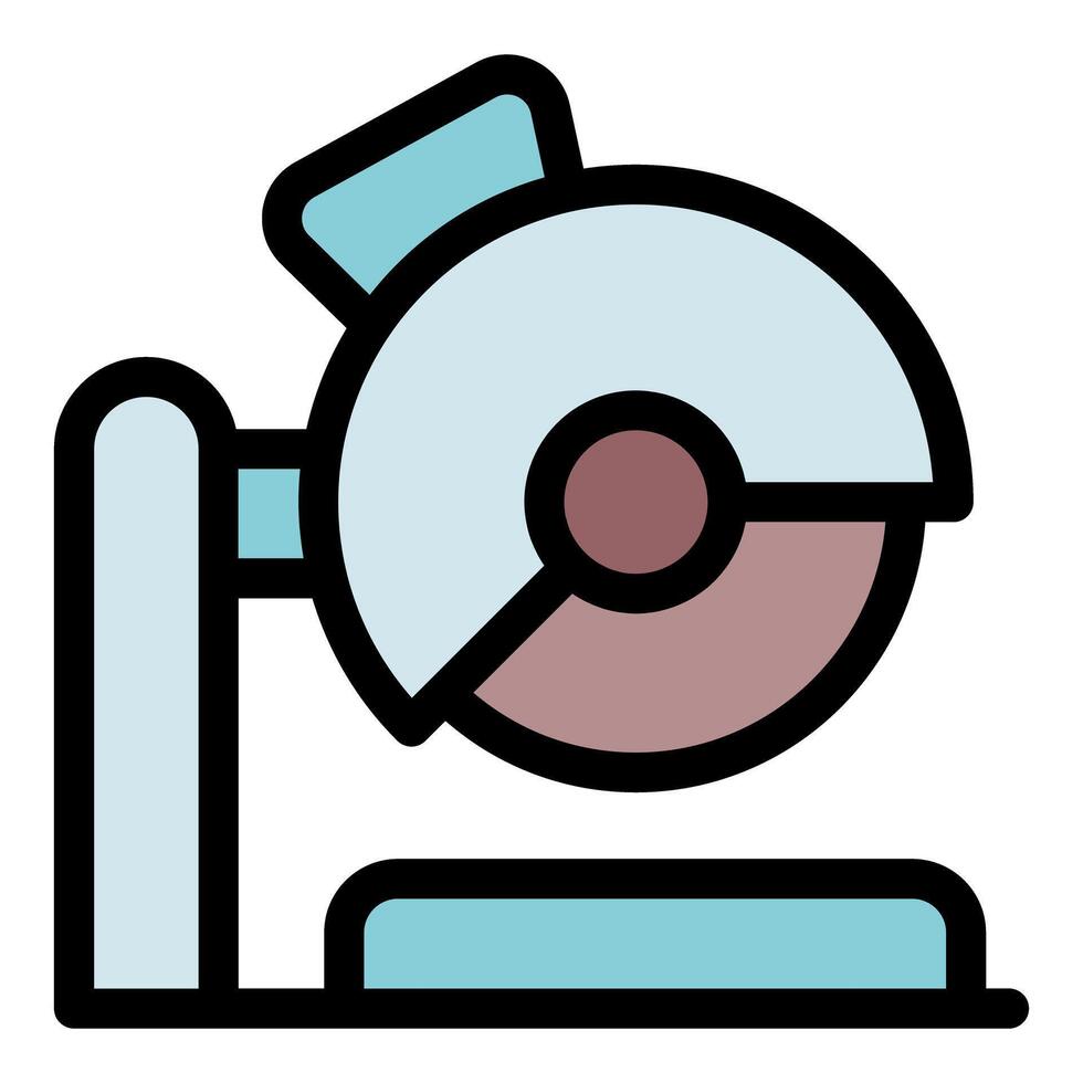 Bench mounted circular saw cutting woodworking tool icon vector