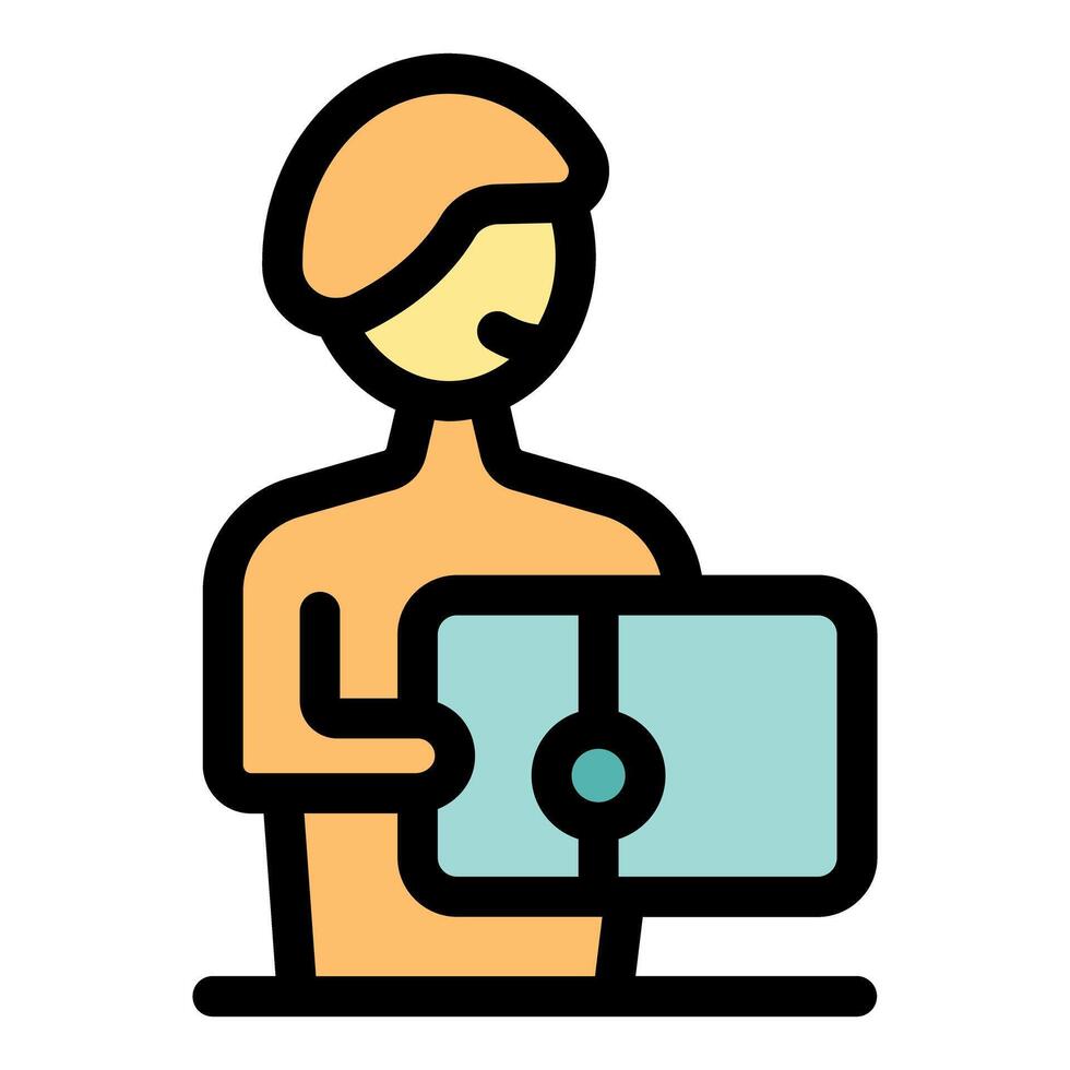Delivery man holding a pos terminal accepting contactless payment vector