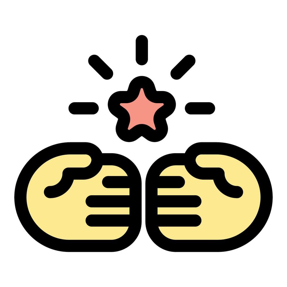 Two hands holding together creating a shining star, teamwork and success concept vector