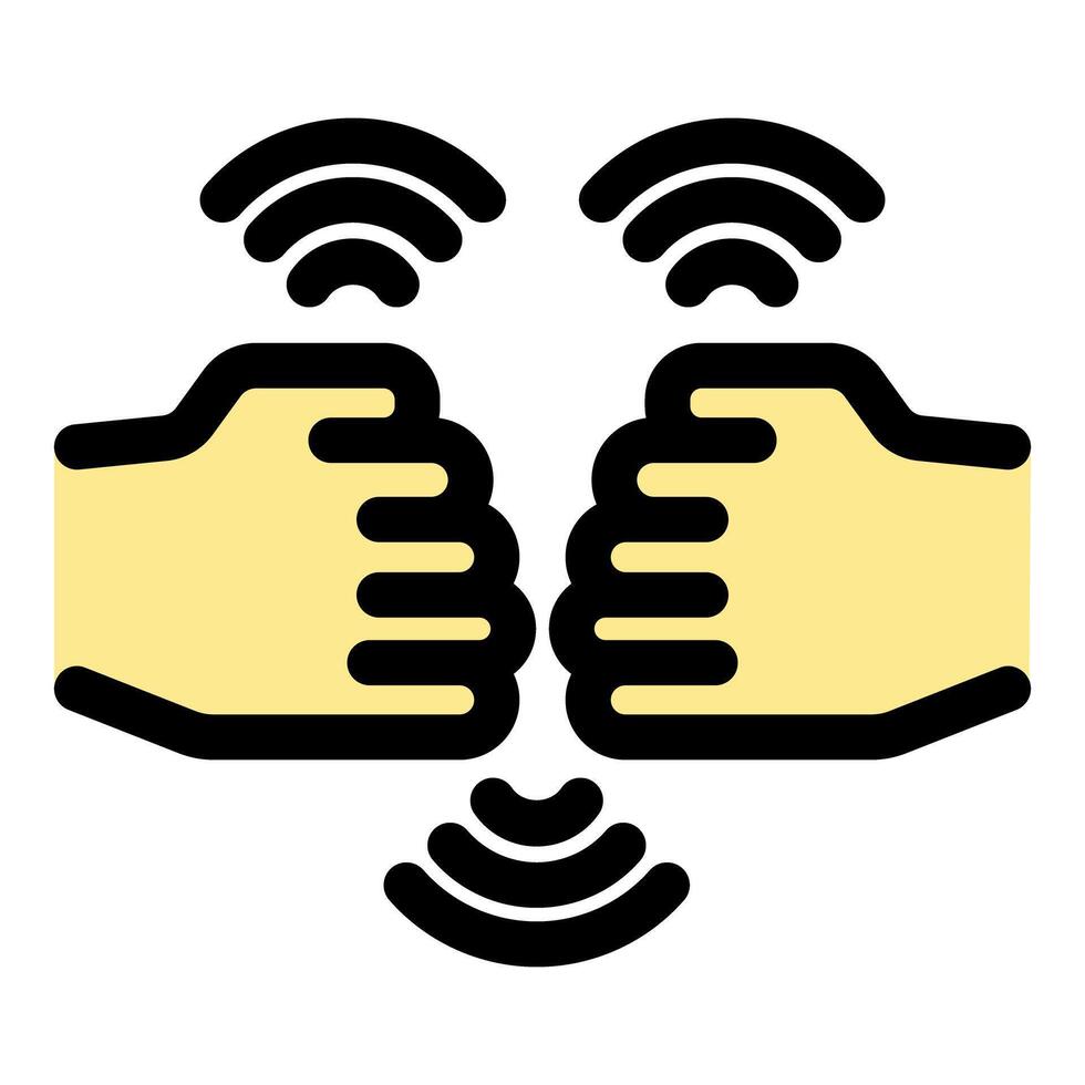 Two hands doing a fist bump and generating wireless signals vector