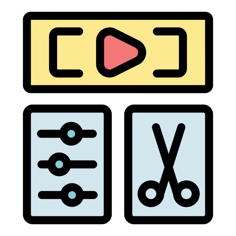editing software interface with play button, sliders and scissors icon vector