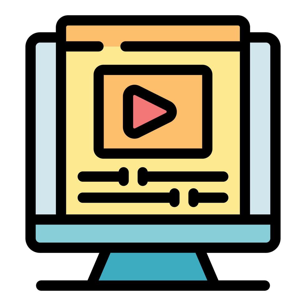 editing software displaying on computer monitor with play button and timeline controls vector