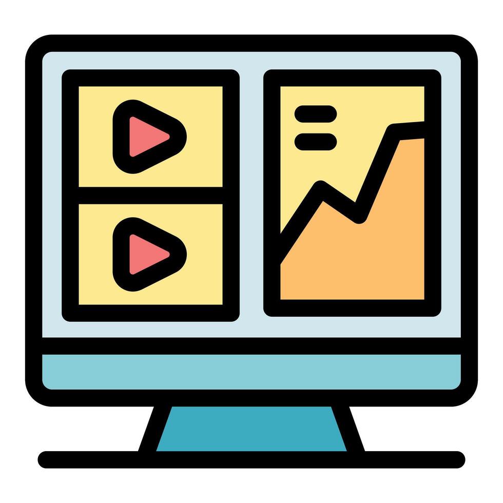 Computer monitor displaying growing chart and play buttons for marketing analysis vector