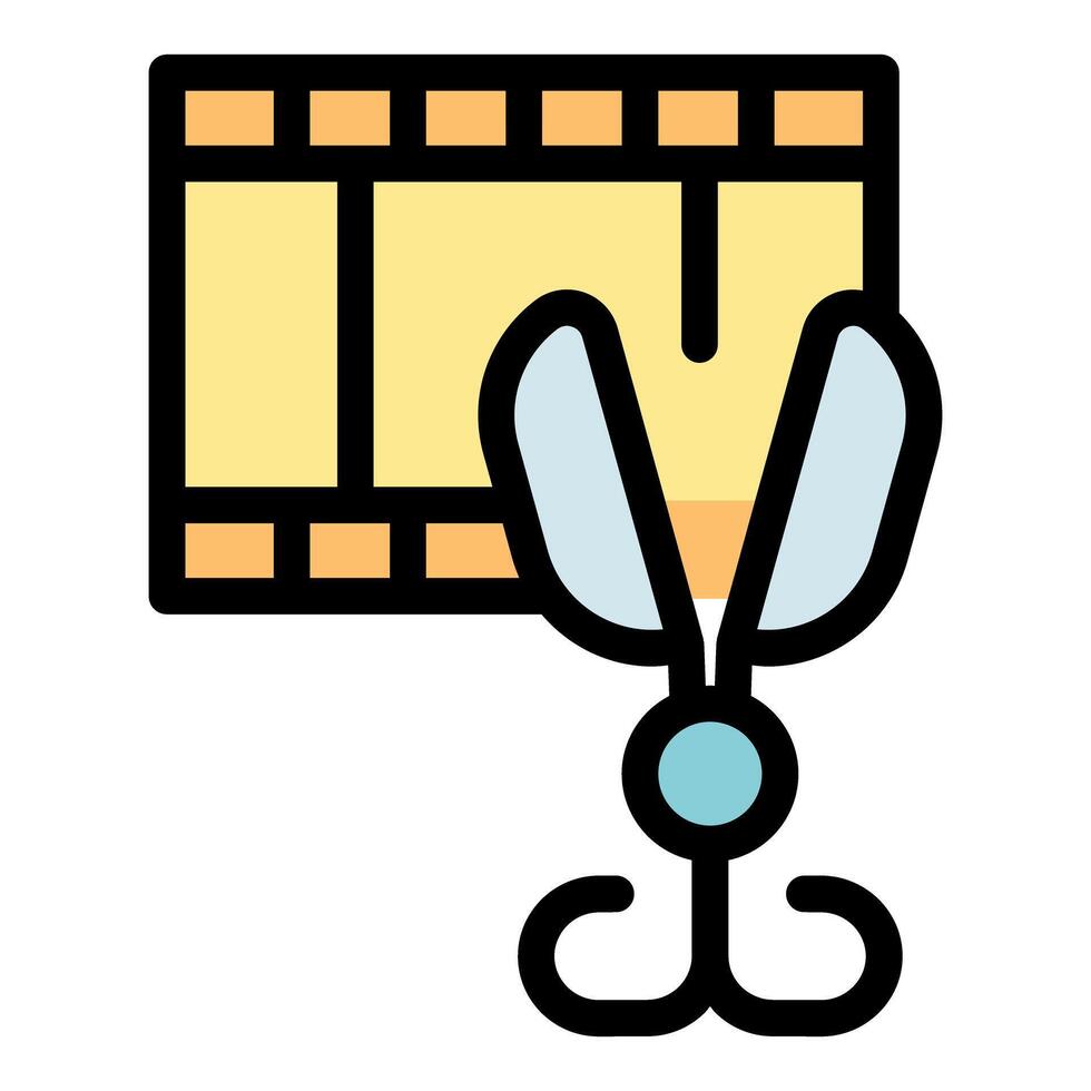 Scissors cutting film strip, post production and editing concept vector