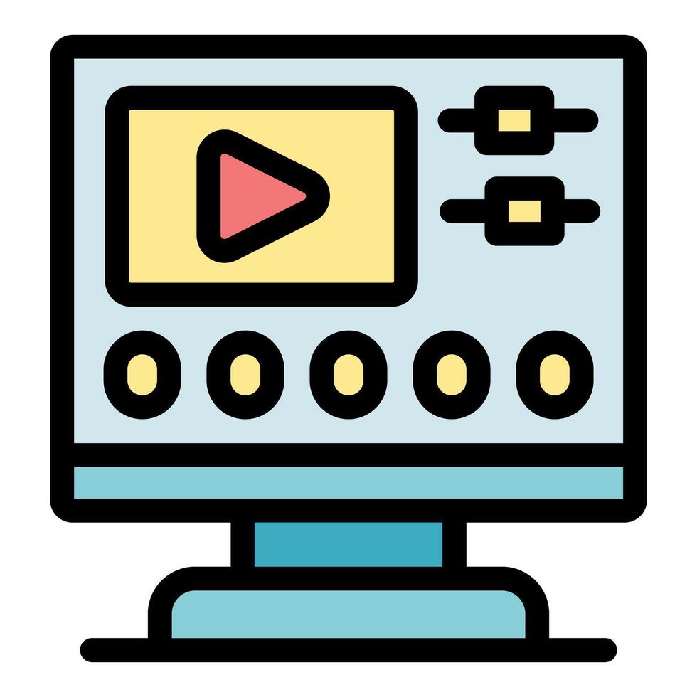 editing software displaying play button and control panel on monitor vector