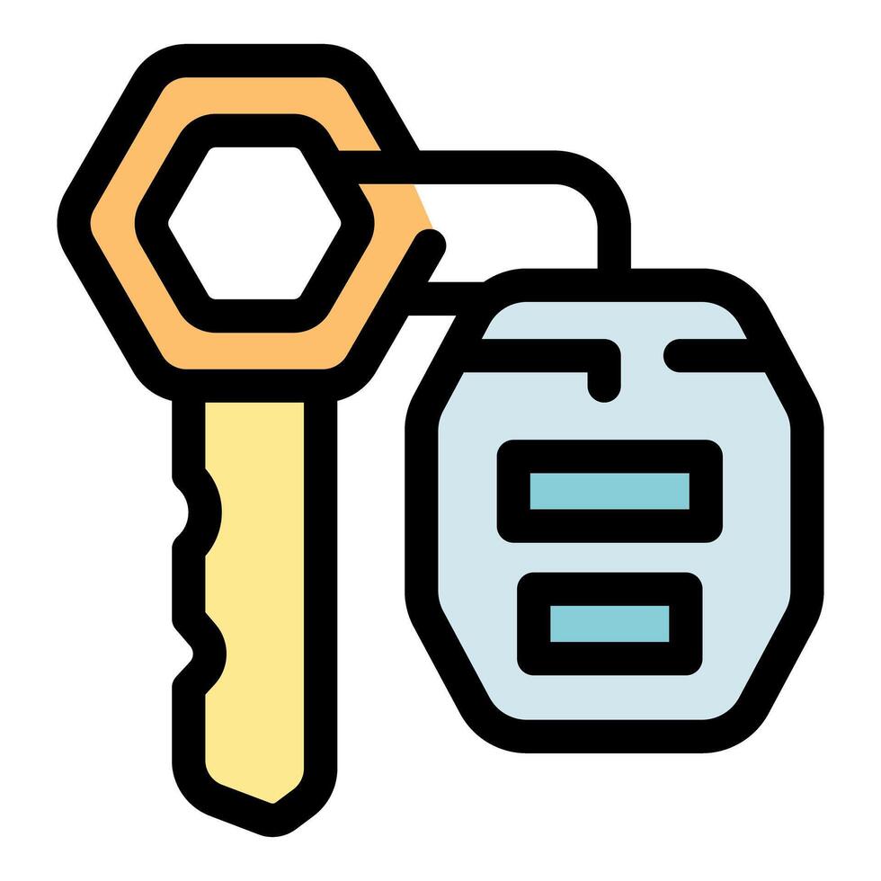 Key with hexagonal head and keyring opening a padlock vector