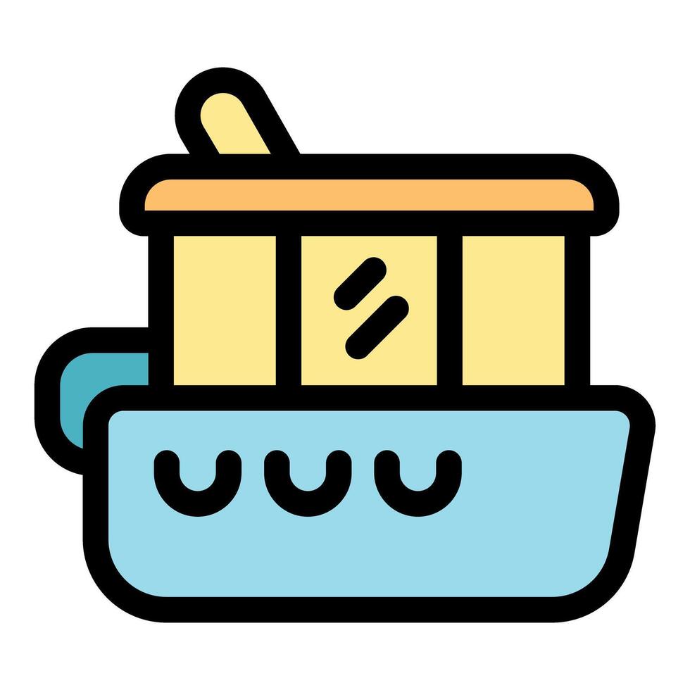 Passenger ferry boat floating on water with clear windows and open roof deck vector