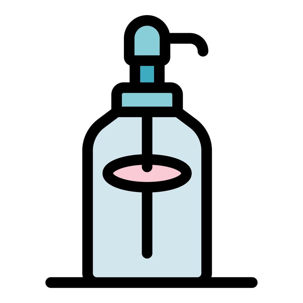Dispenser bottle containing pink liquid soap for handwashing and hygiene vector