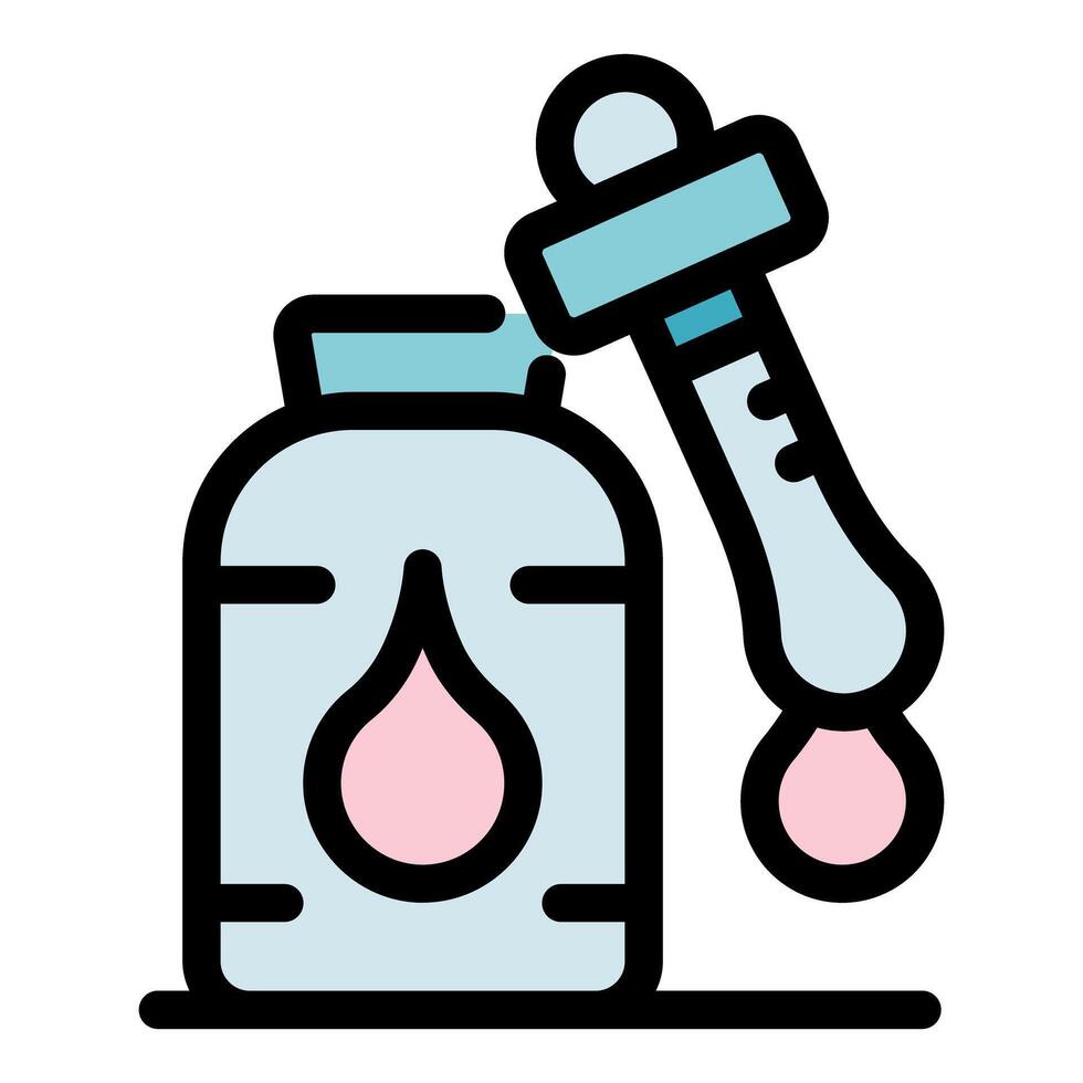 Pipette dropping pink liquid into cosmetic bottle for skincare routine vector