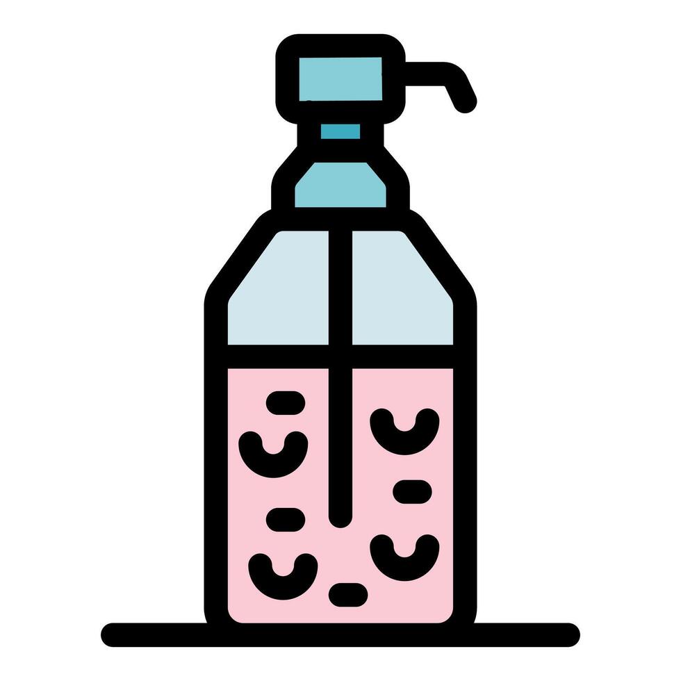 Pink liquid soap dispenser with push pump for handwashing and hygiene vector