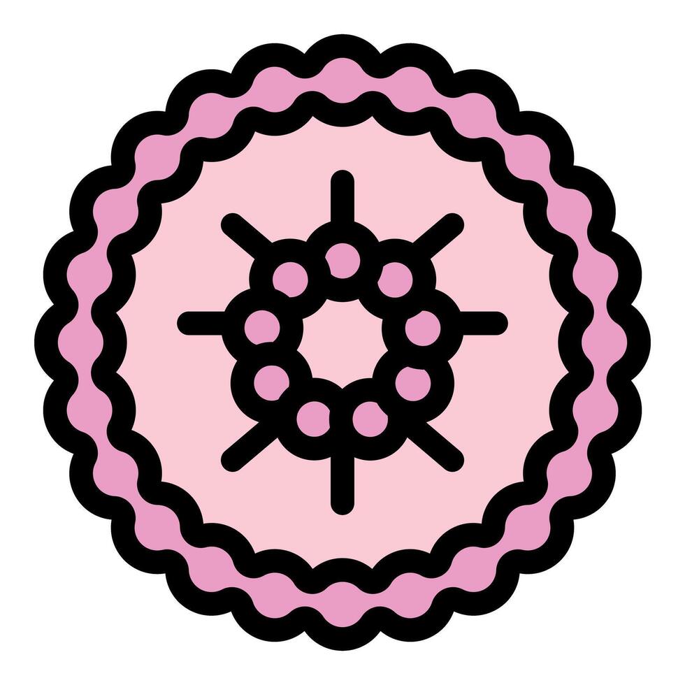 Pink circular label featuring a decorative element resembling a beaded wheel vector