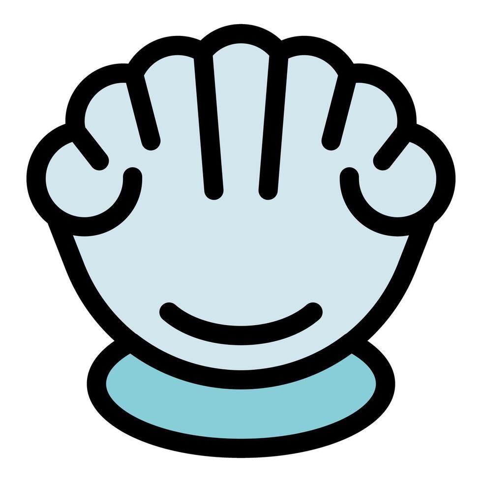 Scallop seashell resting on light blue surface with white background vector