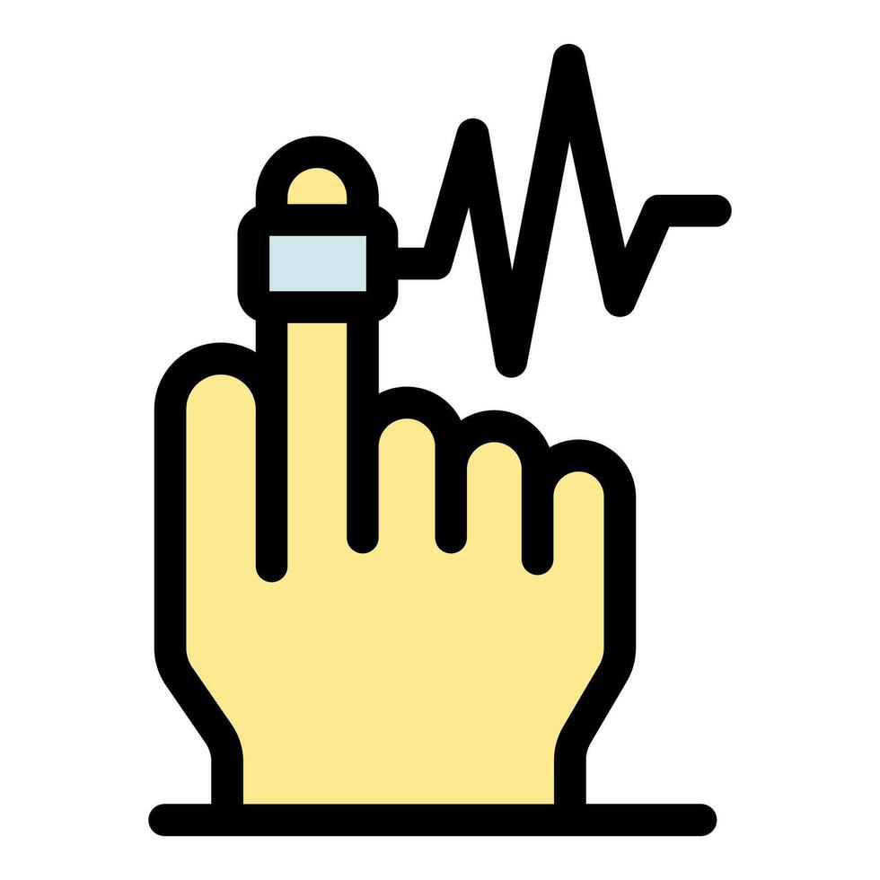 Hand with pulse oximeter measuring oxygen saturation vector