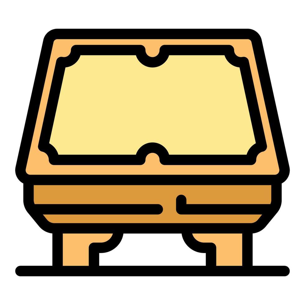 Empty billiards table with yellow surface and wooden frame standing on short legs vector