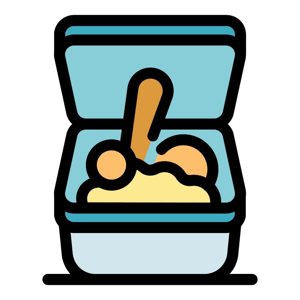 Lunchbox with food and spoon depicting packed meal vector