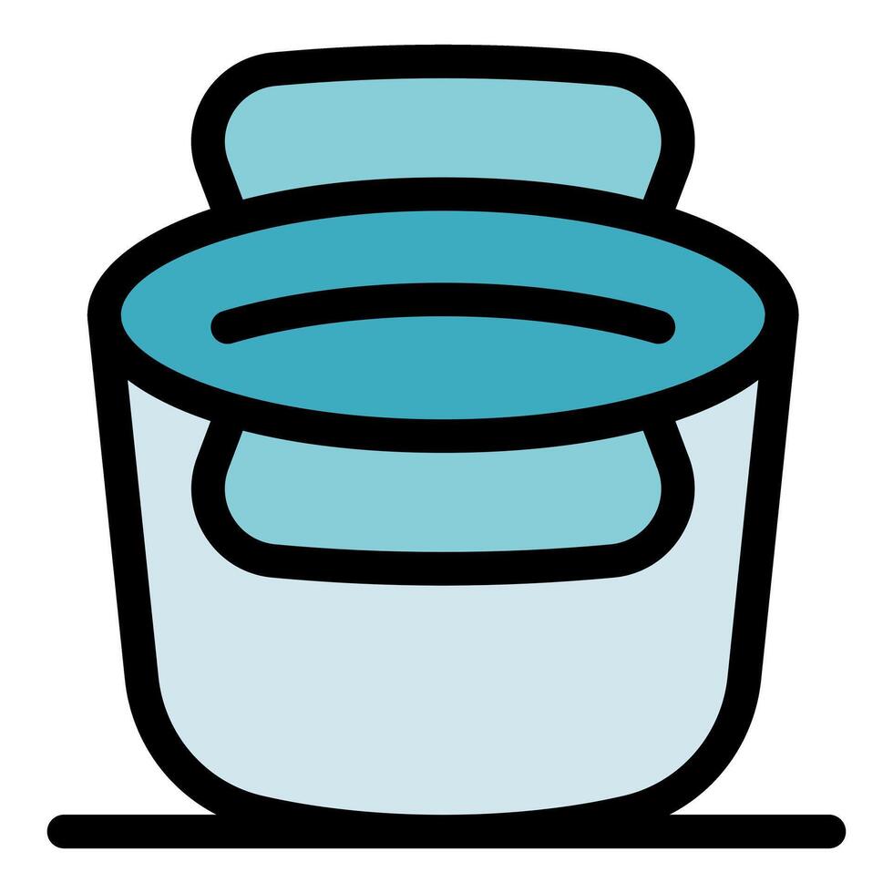 Open paint bucket with lid and handle showing blue paint inside vector