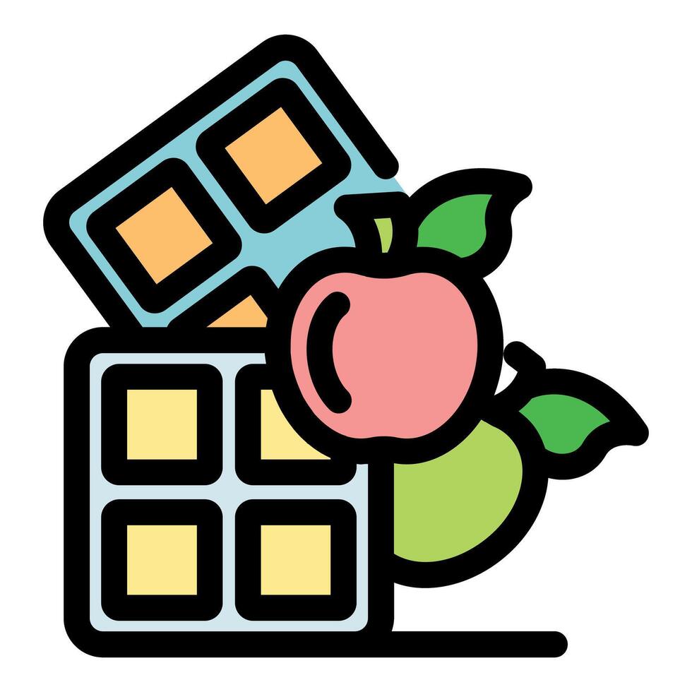 Apple and pear resting on waffle iron, representing healthy breakfast vector