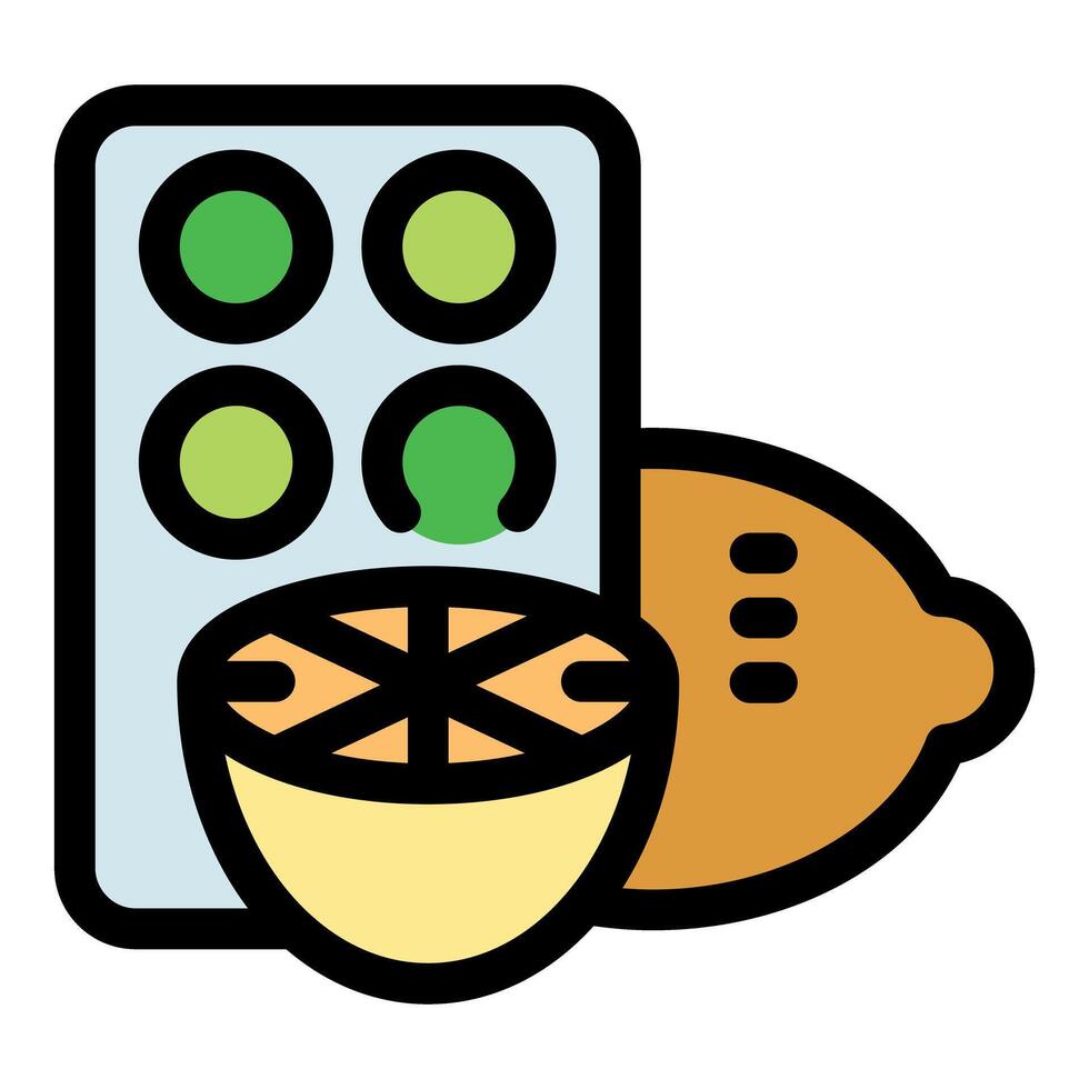 Lemon slices and blister pack showing vitamin c extraction process vector