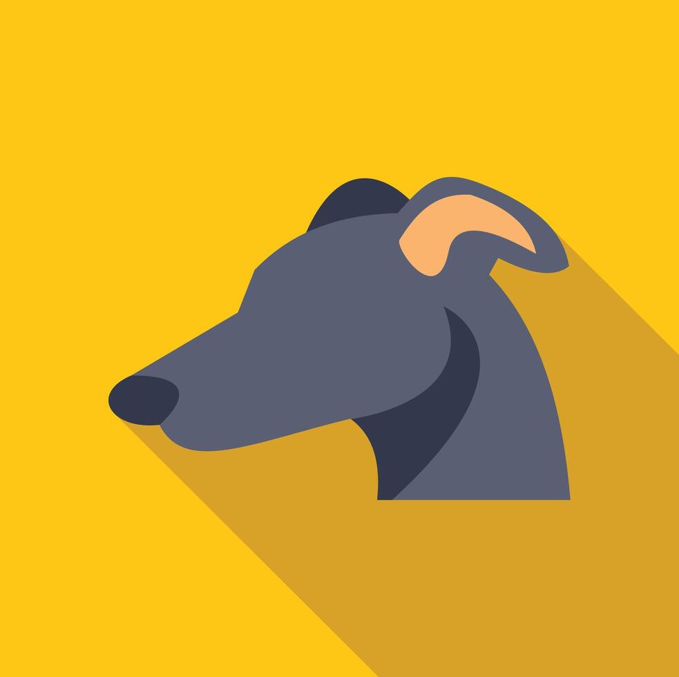 Greyhound dog head looking right with long shadow on yellow background vector