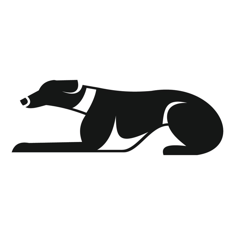 Greyhound dog lying down wearing a collar, side view silhouette vector
