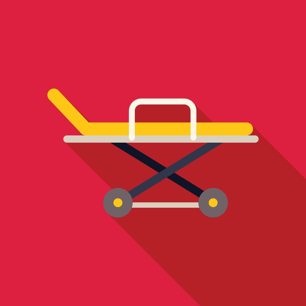 Yellow hospital stretcher bed on wheels on red background vector