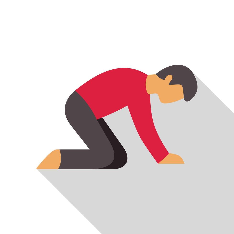 Man kneeling down and touching ground with hands vector