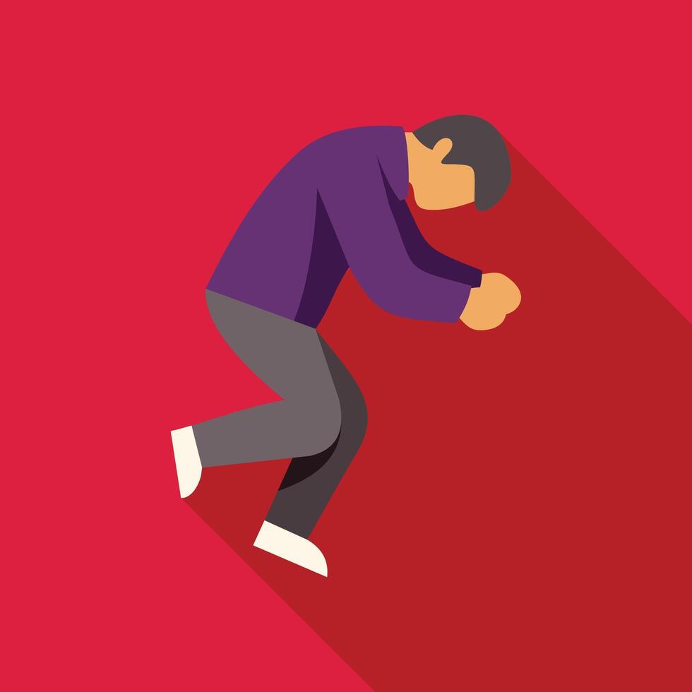 Depressed businessman leaning forward with head down on red background vector