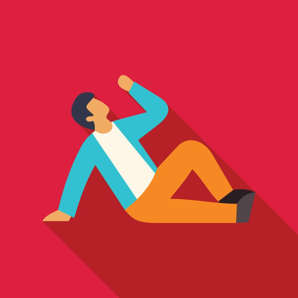 Young man lying down raising one arm and looking upward vector
