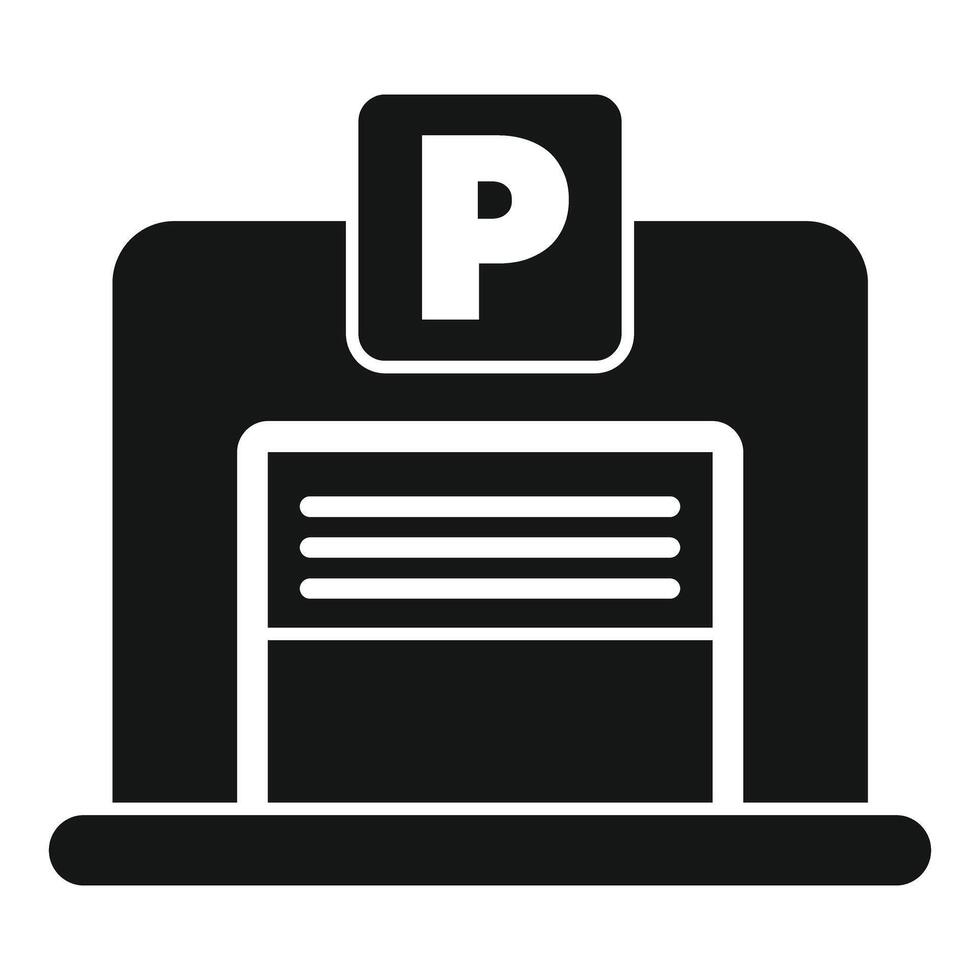 Parking garage building with closed roller door and parking sign vector