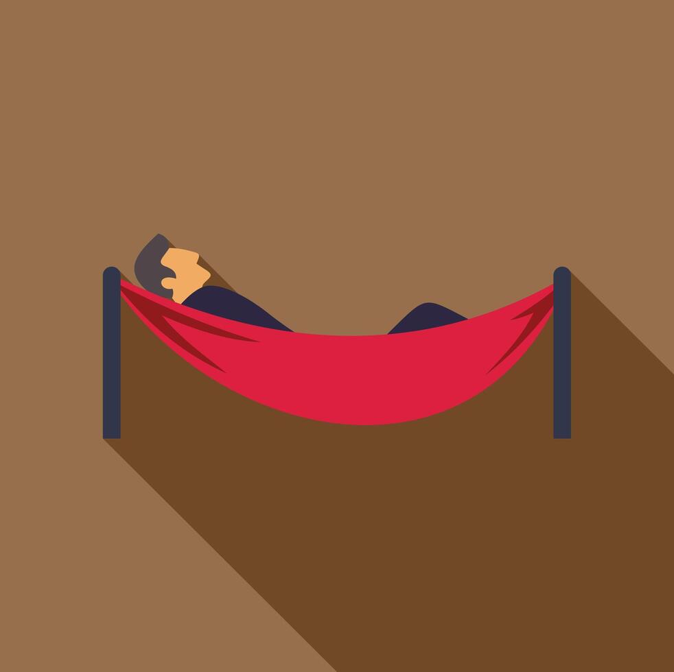 Businessman relaxing in red hammock with long shadow vector