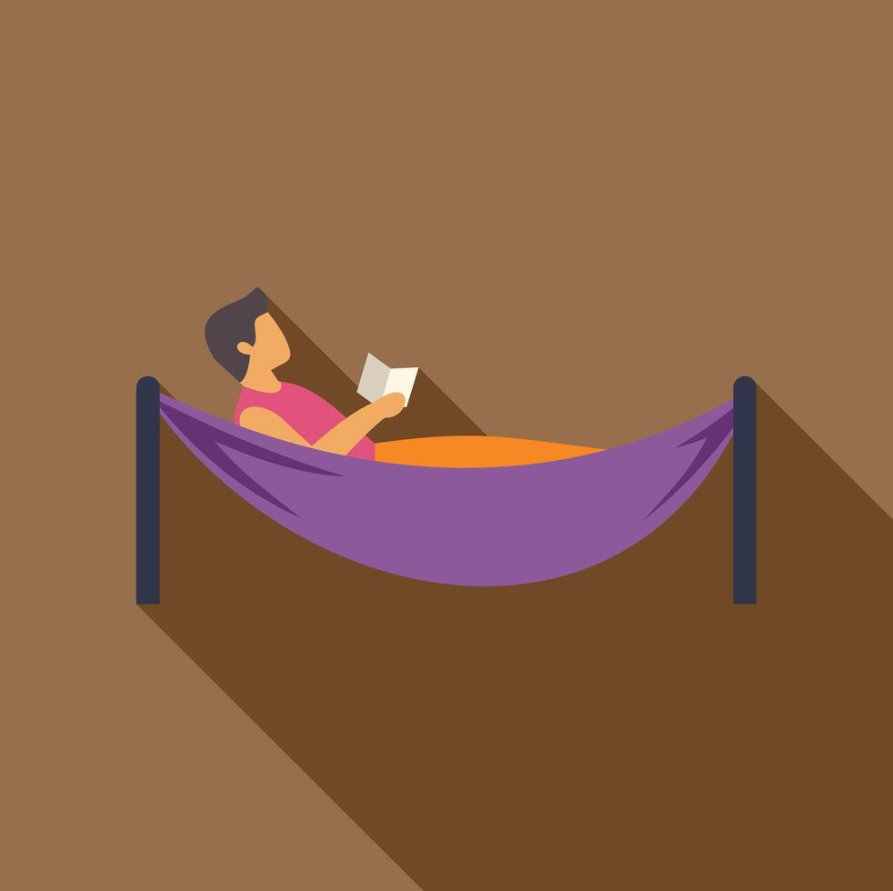 Young man relaxing in hammock reading a book, enjoying leisure time vector