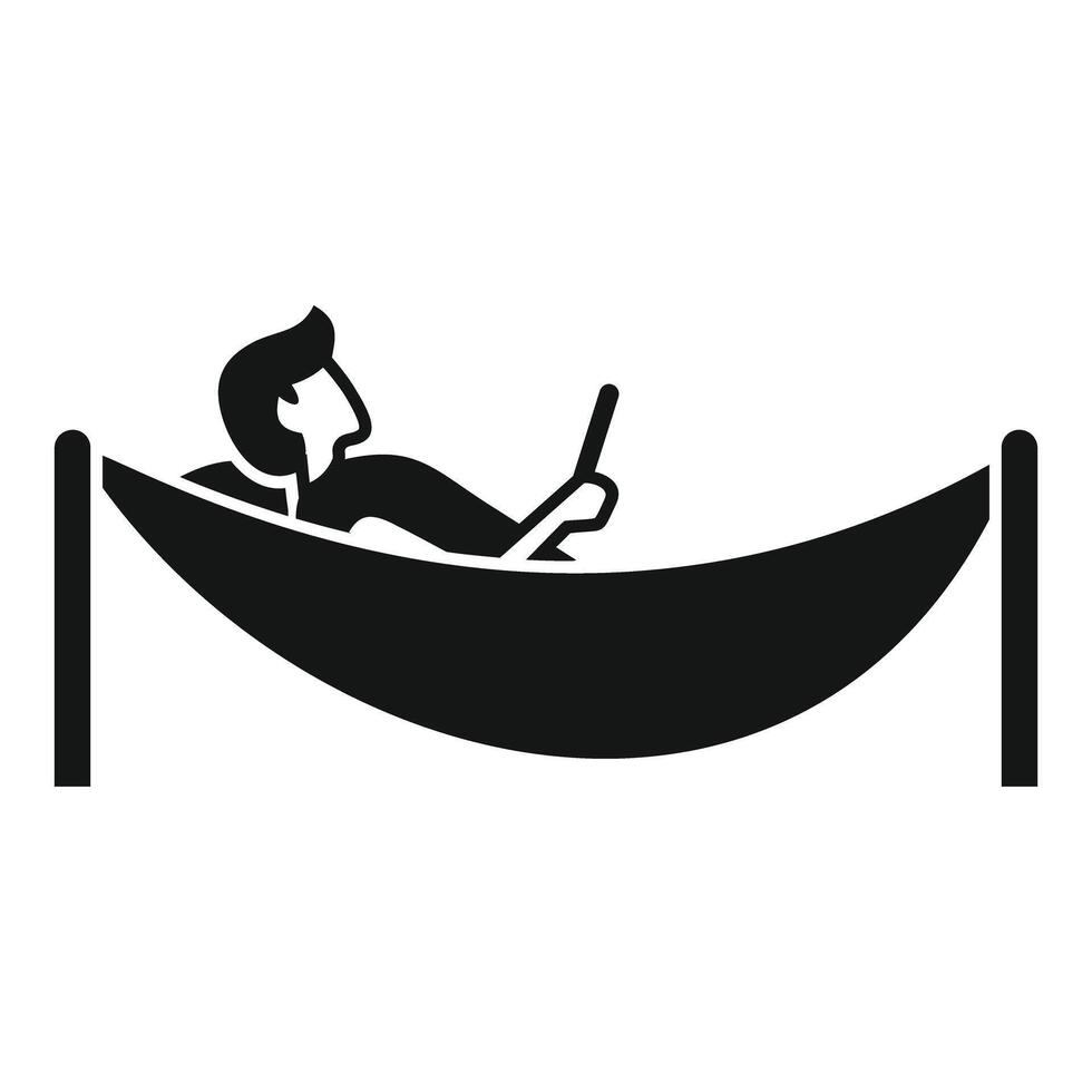 Man relaxing in hammock with tablet, enjoying leisure time vector