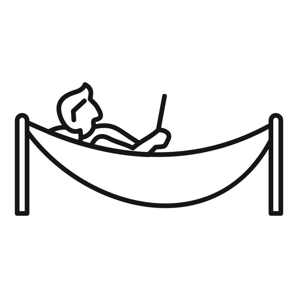 Freelancer working remotely from hammock with laptop vector