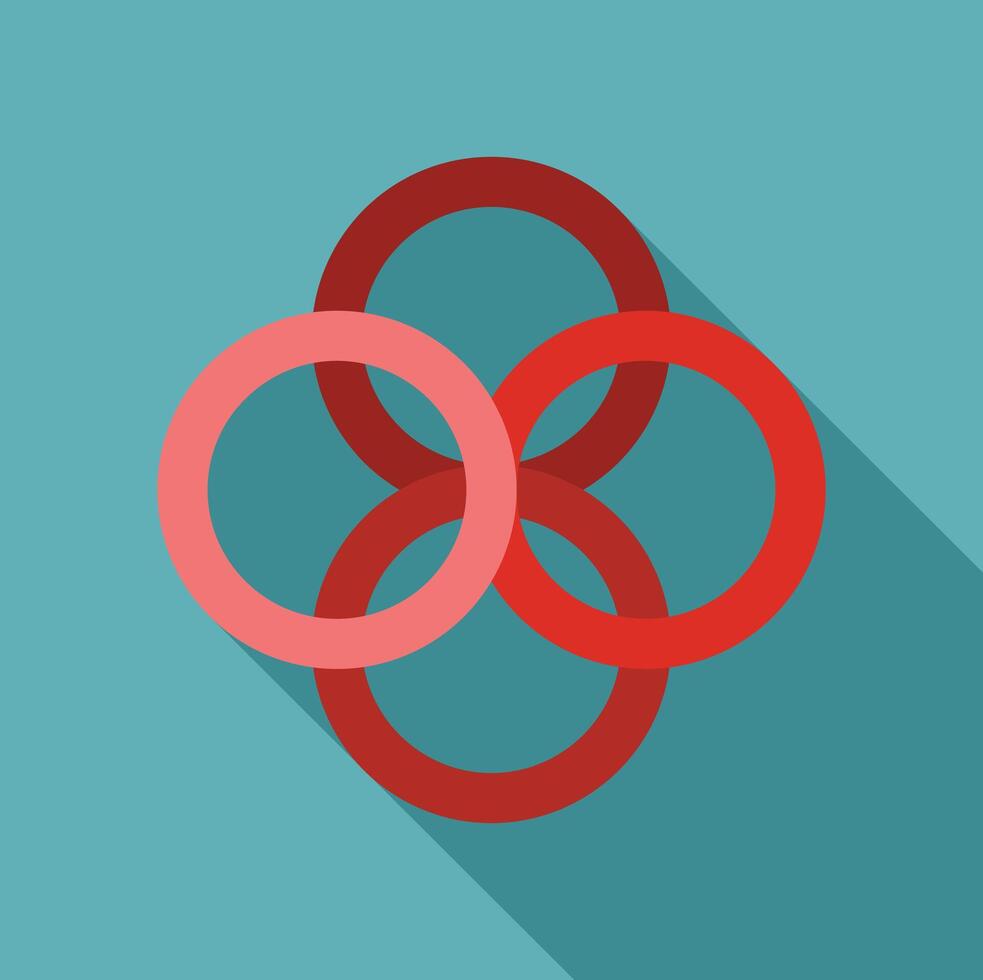 Interlocking red and pink circles creating visual harmony on turquoise background vector